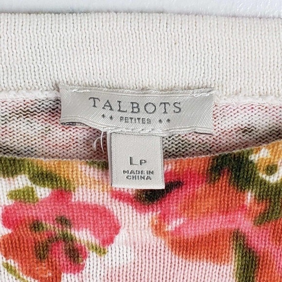 Talbots Sweater Women's Large Petite Pink Floral Print 3/4 Sleeve Pullover - Picture 5 of 7